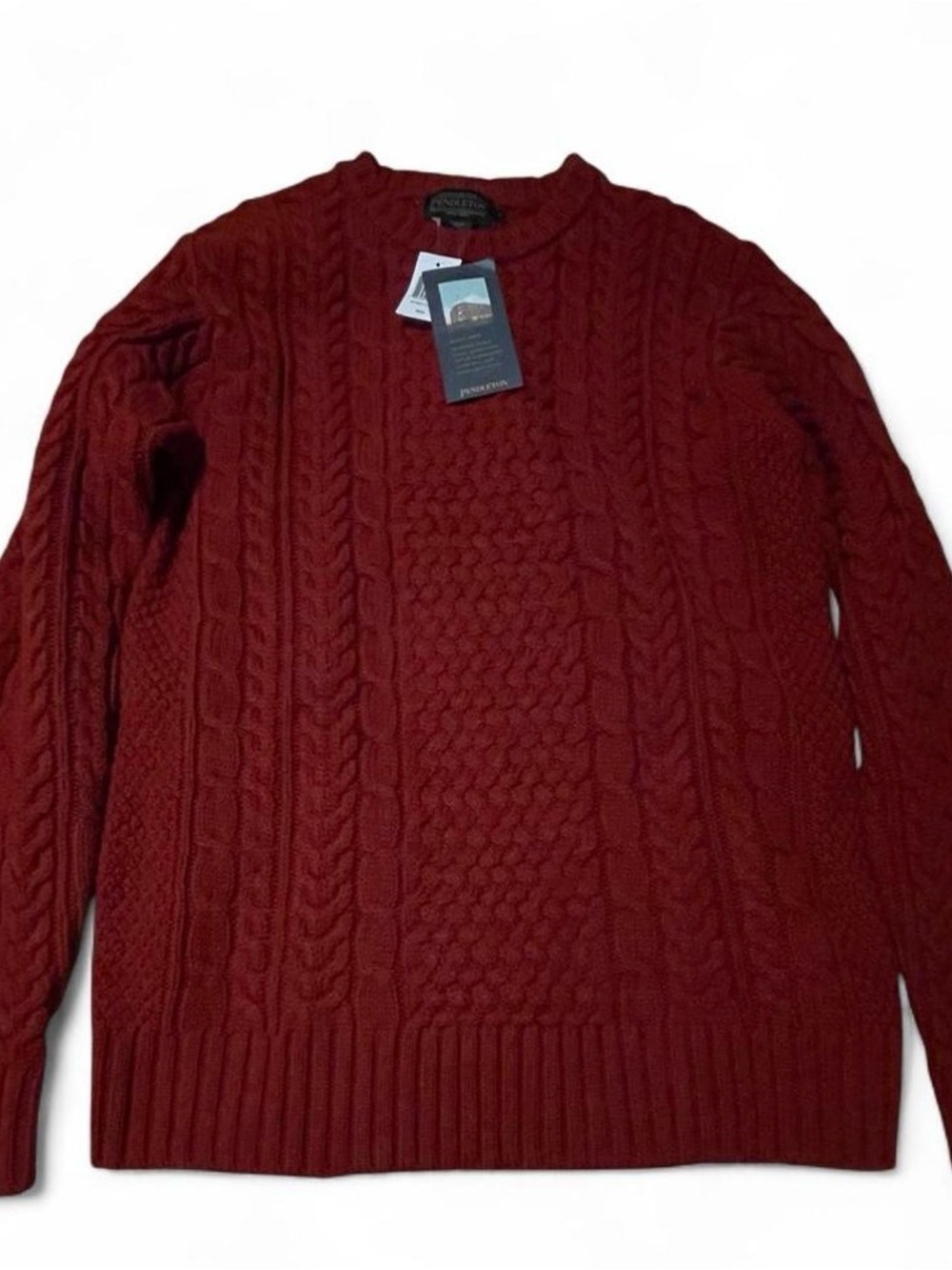 NWT Pendleton Shetland Wool Fisherman Sweater Chili Red Cable Knit